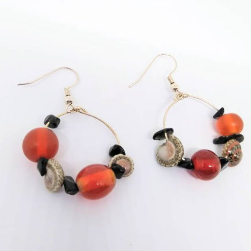 Red Beaded & Hawaiian Shell Earrings
